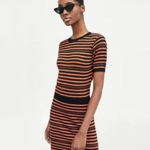 Zara Knit Orange Striped Mini Dress